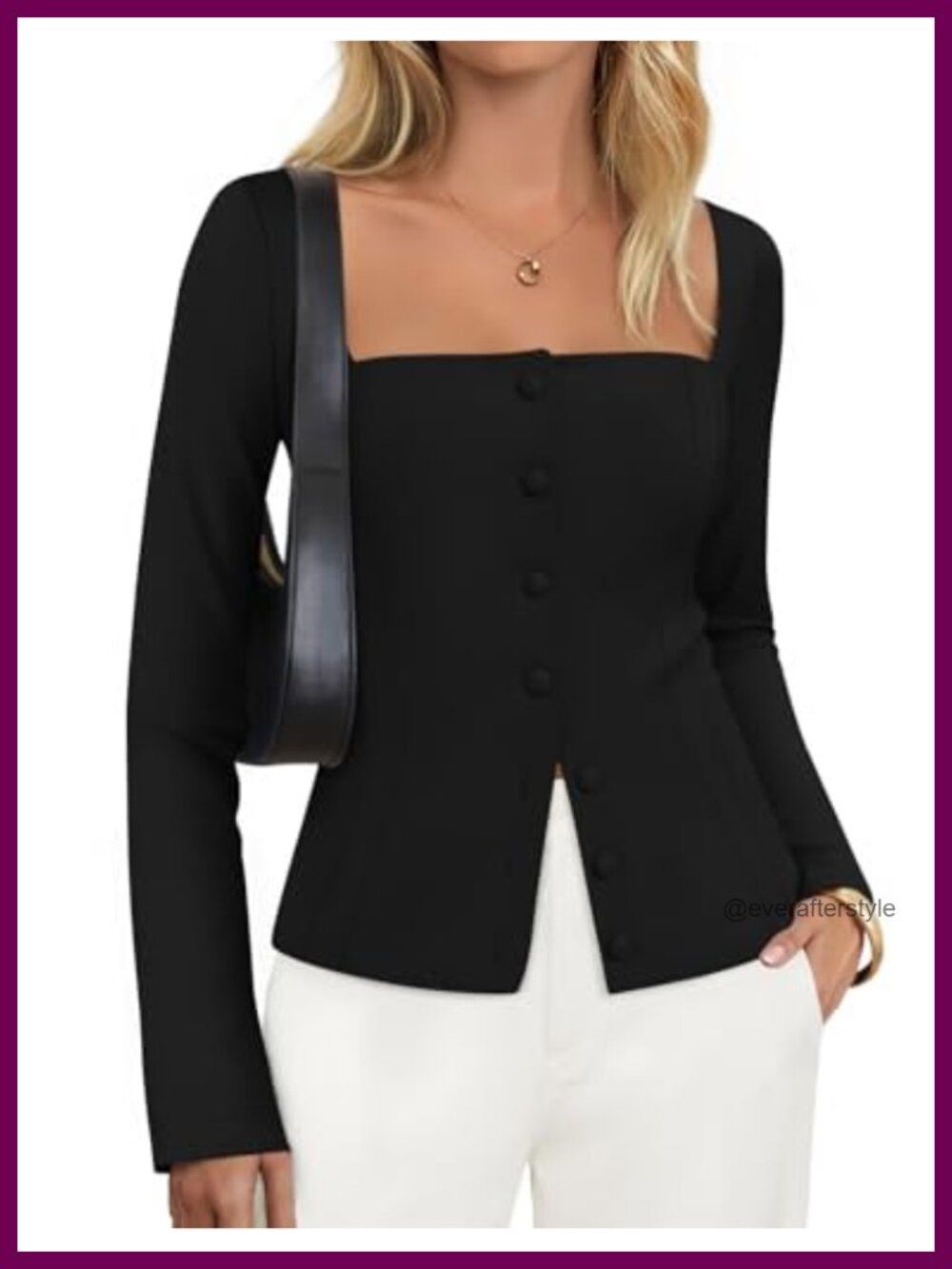 ZESICA Women's Business Casual Fitted Blazer Square Neck Long Sleeve Office